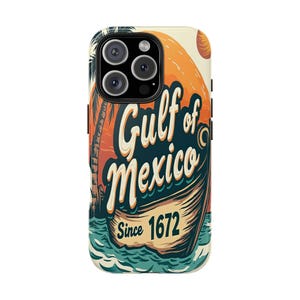 Coque de portable golfe du Mexique, coque Samsung pour iPhone de voyage vintage, coque rigide esthétique de plage, art de la carte côtière, coque nautique rétro
