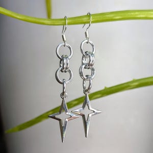 silver star earrings | hypoallergenic dangly star earrings, alt grunge whimsical whimsigoth fairy core y2k gotch edgy punk jewelry
