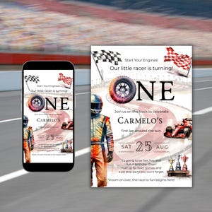 Fast One Birthday Invitation Boy Printable, Race Car party, 1st Birthday Invite, Formula One Decor, Editable Digital Download