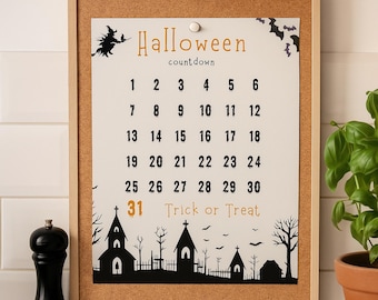 Printable Halloween Countdown Calendar: Spooky Kids Decor (Digital Download, PDF A4/US Letter Sizes)