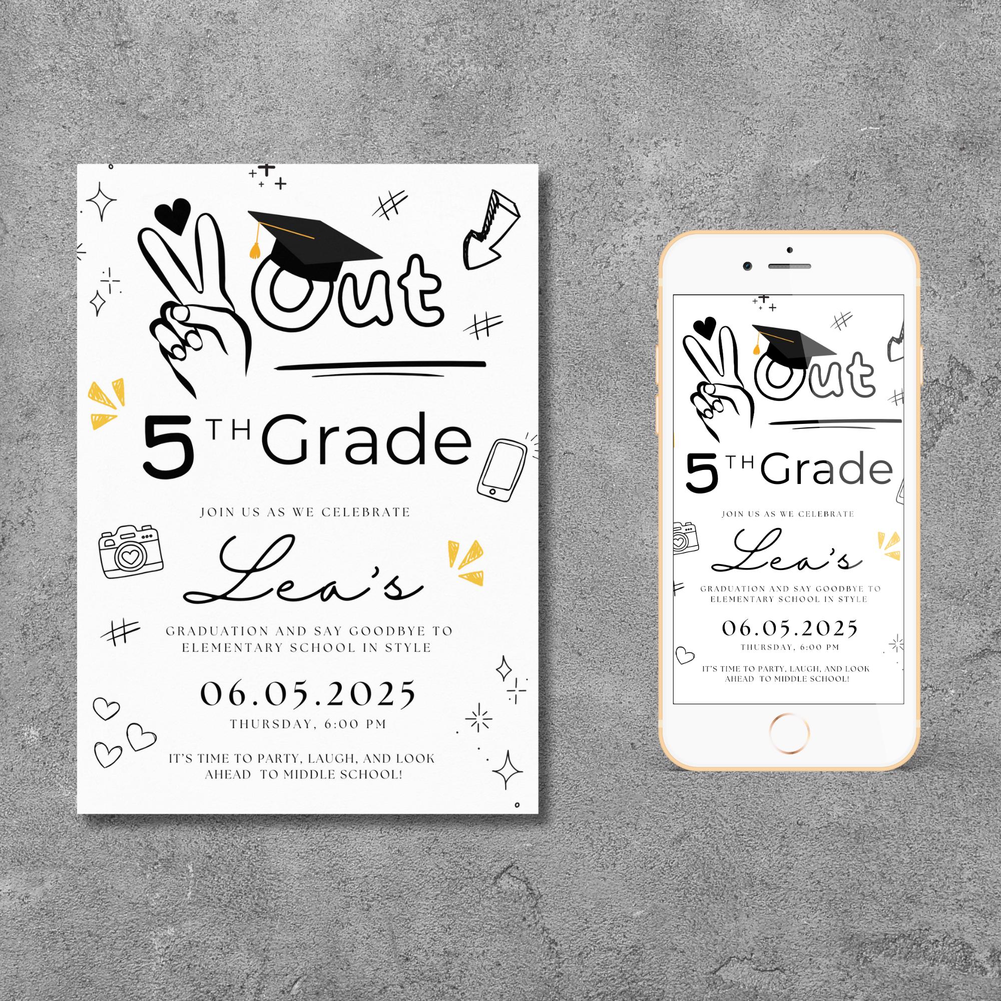 Editable 5th Grade Graduation Invitation: Fun Party Announcement (Free  Thank You Tags)