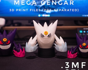 Mega Gengar 3D Printable 3mf + STL Files (Pre-Separated Parts, No AMS needed)