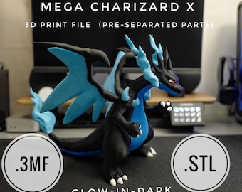 Mega Charizard X para impressão 3D em arquivos 3mf + STL (partes separadas, sem necessidade de AMS) (v4)