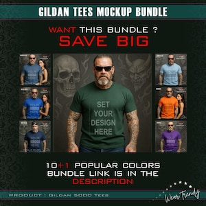 Gildan 5000 T Shirt Mockup Bundle, G5000 T-Shirt Mock-up Bundle, Real Male Model, Minimalistic Neutral Simple Gildan 5000 Tee Shirt Mocks