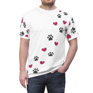 Paw and Heart All Over Print Tee: Dog Cat Mom Shirt