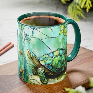 Stained Glass Turtle Mug, 3D-Effect Ocean Decor, Sea Creature, Ocean Lover