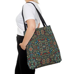 Bohemian Floral Tote Bag: Eco-Friendly Polyester Shopping Bag
