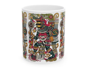 Aztec Warrior Ceramic Coffee Mug: Unique Mexican Art Gift