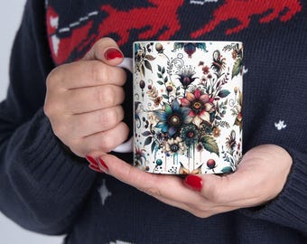 Bohemian Floral Ceramic Coffee Mug: Unique Flower Lover Gift