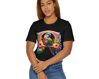 Tropical Parrot T-Shirt: Vibrant Floral Bird Lover Tee