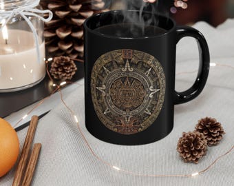 Aztec Calendar Black Coffee Mug: History Lover Gift (11oz & 15oz)