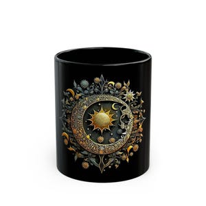 Caneca de café preta celestial: design de noite estrelada - presente de astrologia