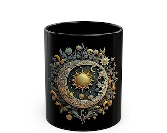Celestial Black Coffee Mug: Starry Night Design - Astrology Gift