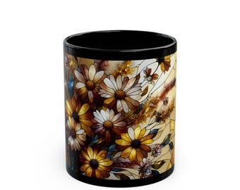 Floral Stained Glass Coffee Mug: Elegant Kitchen Decor
