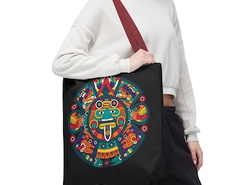 Colorful Aztec Calendar Tote Bag: Ethnic Boho Carryall