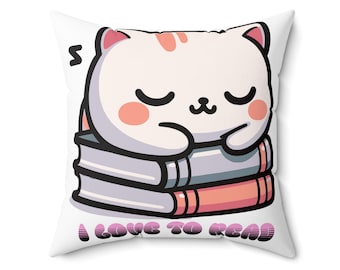 Cat Reading Pillow, Book Lover Gift, Kids Room Decor