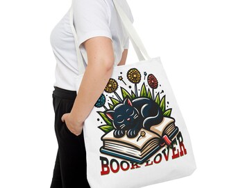 Bolso tote para amantes de los libros, diseño de gato, accesorios literarios