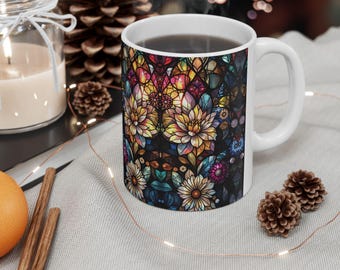 Stained Glass Floral Ceramic Mug: Vibrant Coffee Tea Cup
