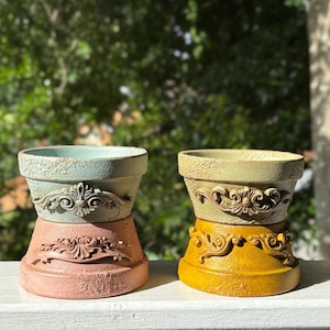 French Country Baroque Planter | Ornate Terracotta Succulent Pot (4.5"W)