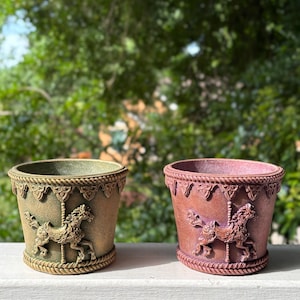 Vintage Carousel Terracotta Planter | Baroque Shabby Chic Flower Pot 4.6”W