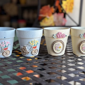 A Set of 4 Decorated Pots | Terracotta Pots | 3 Inches