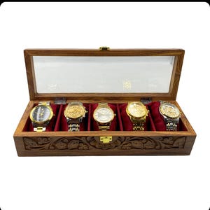 Pure Handmade Wooden Watch Organizer Box with Glass Lid - for 10 Watches, gift for men,5 watch,solid wood