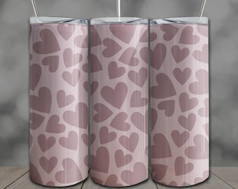 Envoltura para vaso térmico con forma de corazón sin costuras para el Día de San Valentín: Diseño delgado de sublimación de 20 oz en formato PNG (descarga digital).