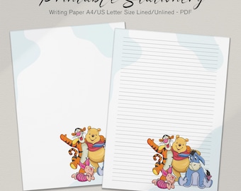 Printbaar briefpapier met cartoonbeer: gelinieerd/ongelinieerd schrijfpapier (digitale download)