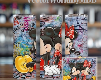 Couple Mouse Cartoon Tumbler Wrap: 20oz Skinny Sublimation Design PNG (Digital Download)