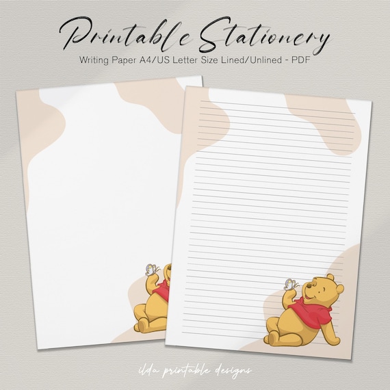 Teddy Bear Printable Stationery: Lined/Unlined Writing Paper (Digital Download)