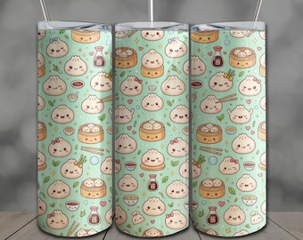 Kawaii Dumpling Tumbler Wrap: 20oz Skinny Sublimation Design PNG (Digital Download)