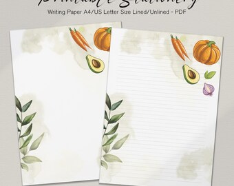 Vegetable Printable Stationery: Lined/Unlined Writing Paper (Digital Download)