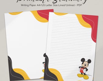 Papeterie imprimable souris dessin animé : papier à lettres ligné/non ligné (téléchargement numérique)