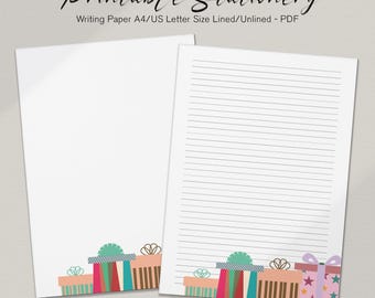 Afdrukbaar briefpapier verjaardagscadeau: gelinieerd/ongevoerd briefpapier (digitale download)