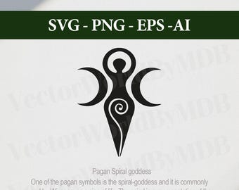 Spiraalgodin SVG, drievoudig maansymbool, Wicca spirituele tattoo-vector (digitale download)