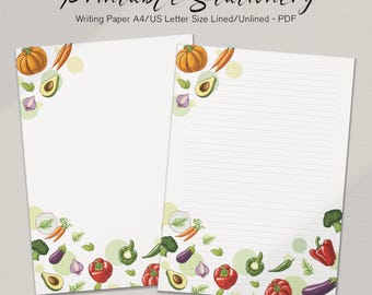Vegetable Printable Stationery: Lined/Unlined Writing Paper (Digital Download)