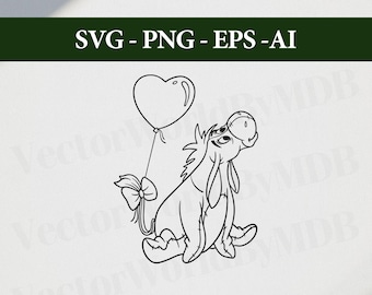 Cliparts, Eeyore, Winnie the Pooh, Valentines day, cartoon, tattoo, Love, Meditation, Vector, SVG, PNG, EPS, Ai, Digital Download