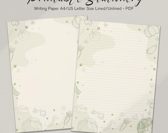 Vegetable Printable Stationery: Lined/Unlined Writing Paper (Digital Download)