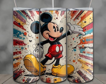 Färgad mus-tecknad tumblerwrap: 20oz smal sublimeringsdesign PNG (digital nedladdning)