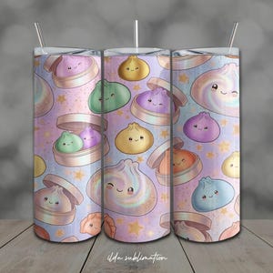 かわいい餃子柄タンブラー用ラップ：20オンス スリム型昇華プリントデザイン PNG（デジタルダウンロード）
