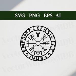 Può includere: Bussola in bianco e nero con un cerchio di rune attorno all'esterno. I punti della bussola sono a forma di frecce.