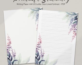 Carta da lettere stampabile color lavanda: carta da lettere a righe/senza righe (download digitale)