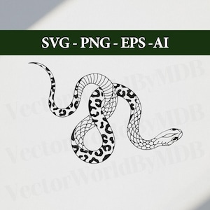 May include: A black and white line art illustration of a snake with a leopard print pattern. The snake is curled up in a circle.