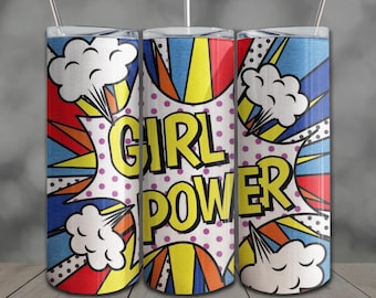 Pop Art Girl Power Tumbler Wrap: 20oz Skinny Sublimation Design PNG (Digital Download)