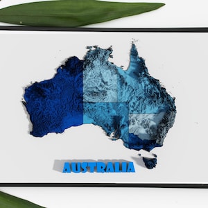 Shaded Relief Map of the Australia - 3D Topographic Elevation Landform and Administrative Division Map.