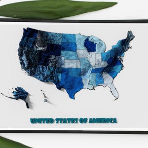 Carte en relief ombrée du relief topographique d'altitude des États-Unis en 3D, carte détaillée du terrain et de la division administrative des États-Unis.