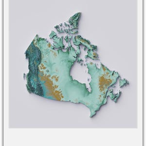Carte en relief ombrée du relief topographique d'élévation 3D CANADA-3D, terrain détaillé pour l'éducation, le bureau, les voyages, la chambre et la décoration murale