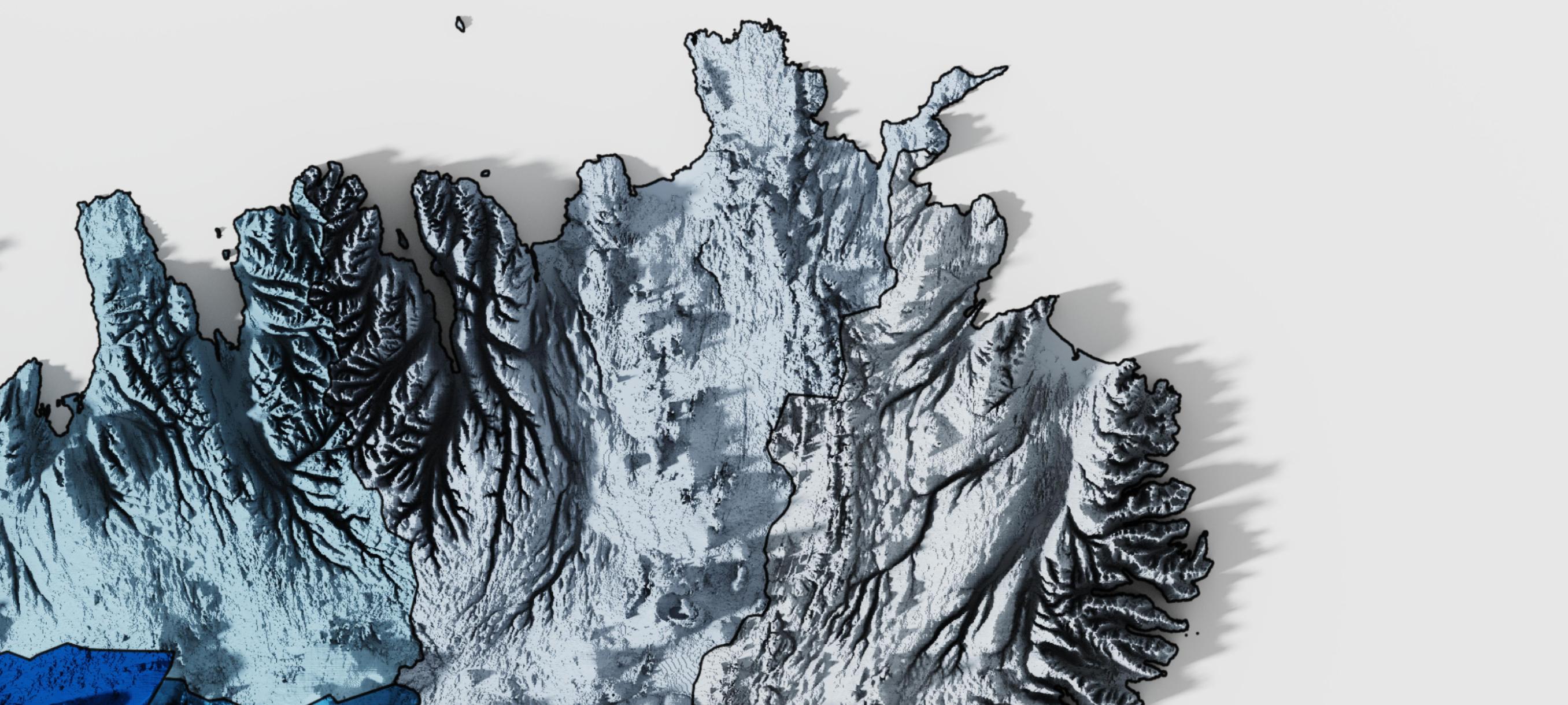 Shaded Relief Map of Ice Land-3d Topographic Elevation Landform ...
