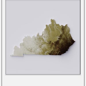 Carte du relief ombragé du Kentucky - Relief topographique 3D terrain détaillé pour l'éducation, bureau, chambre et décoration murale