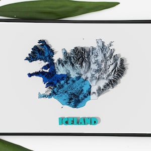 Carte du relief ombragé de l'Iceland Relief topographique 3D, relief détaillé du terrain pour l'éducation, le bureau, la chambre et la décoration murale